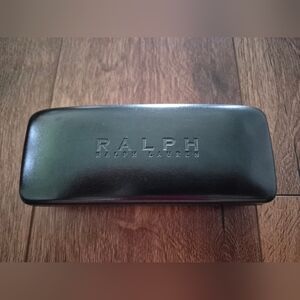 Ralph Lauren Black Leather Embossed Eyeglass Case Clamshell Closure